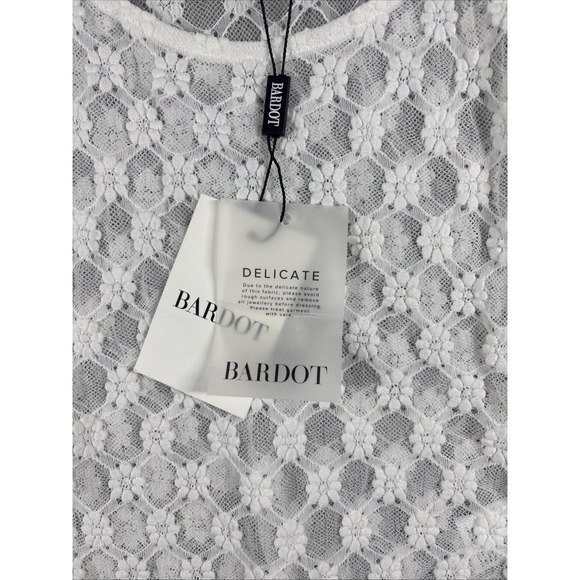 BARDOT Top White Lace Floral Sheer Bodysuit Snap Button Mock Neck Women M NWT - Picture 3 of 12